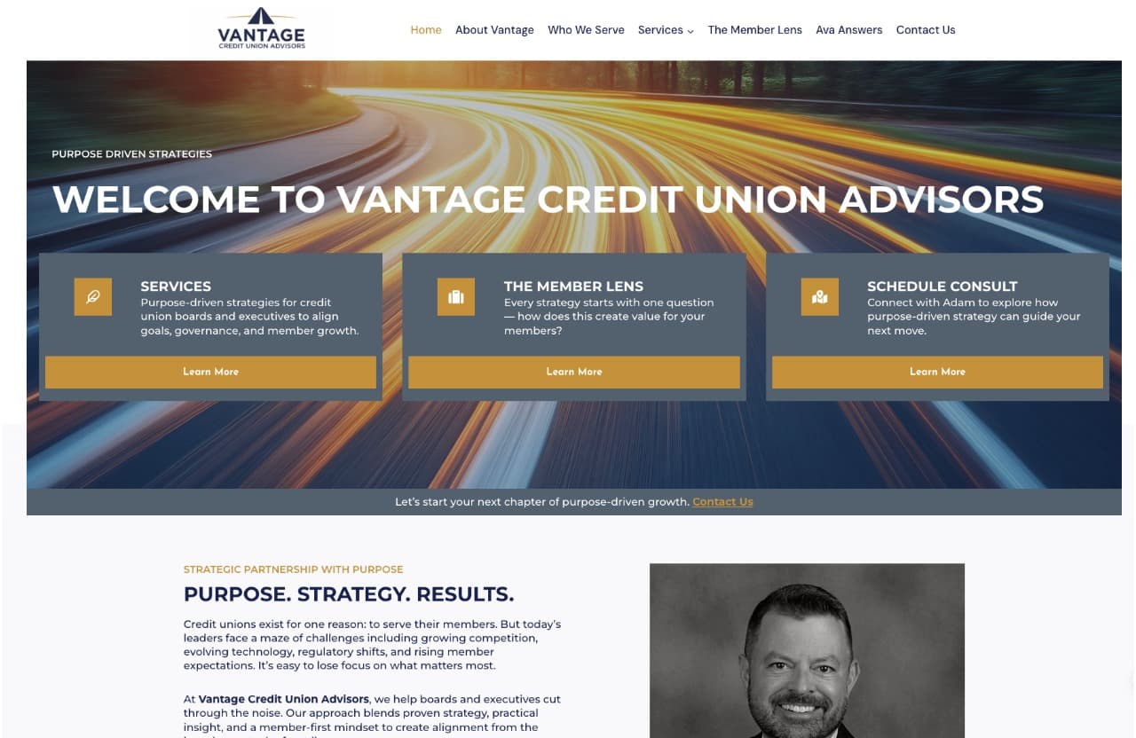 Vantage Credit Union Advisors website