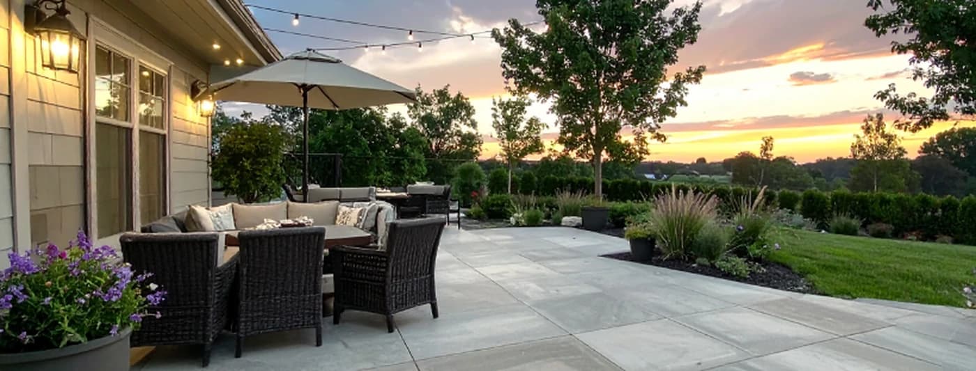 Finished Turner Concrete patio at sunset.